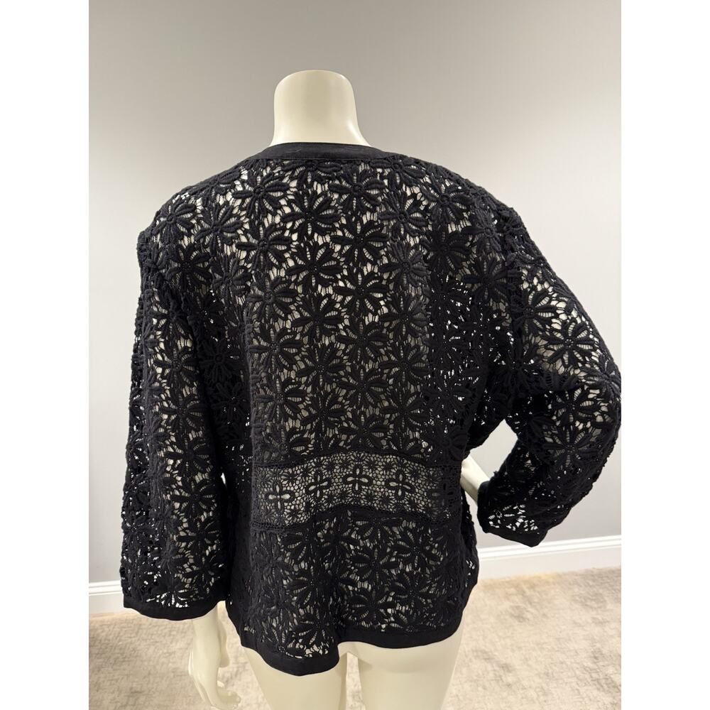 Women Black Crochet Lace Shrug Open Cardigan Knitted 3/4 Sleeve Boho Sz M/L - Picture 2 of 7